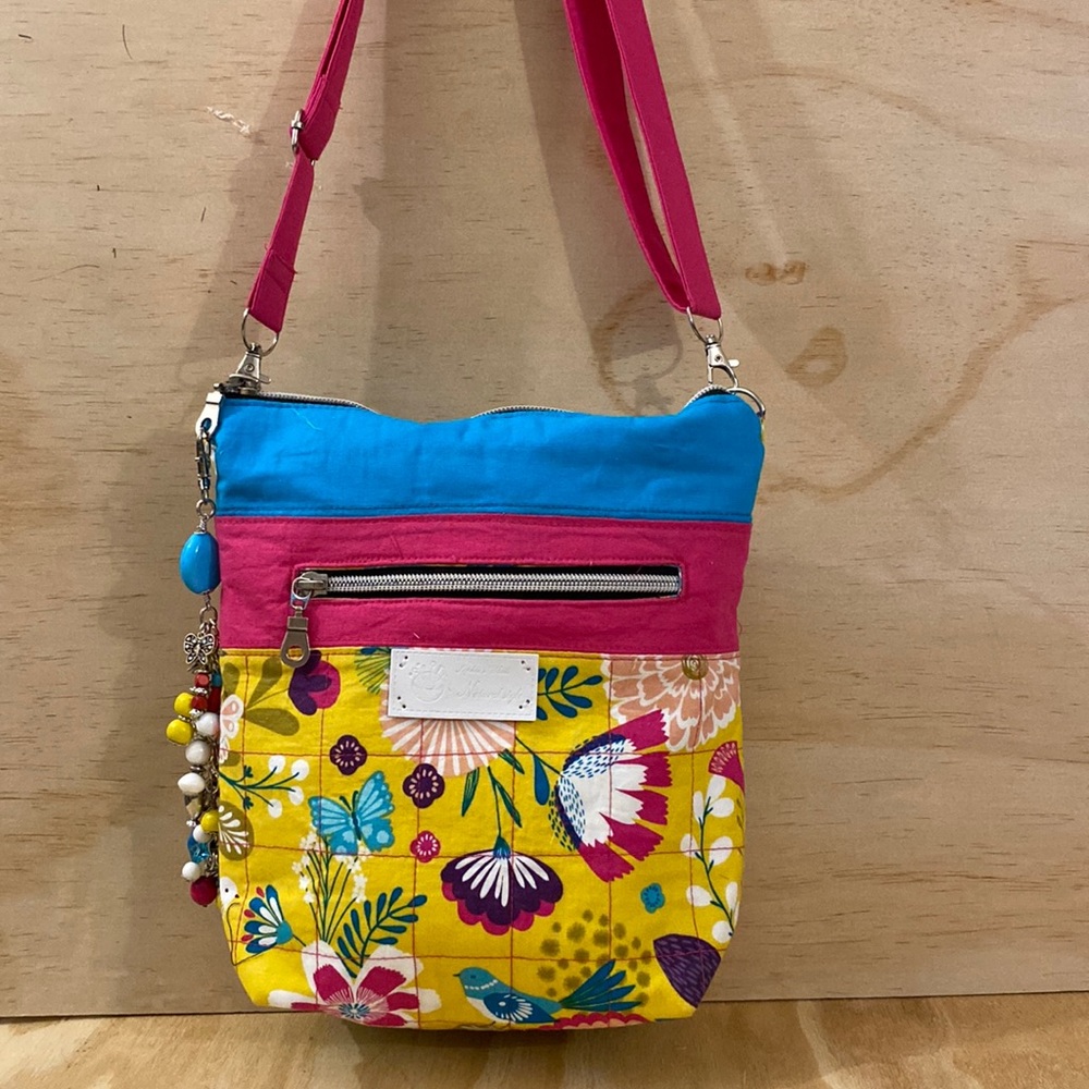Beautiful Handmade Crossbody Bag Multicolors Fabric 10”x10”x3”
